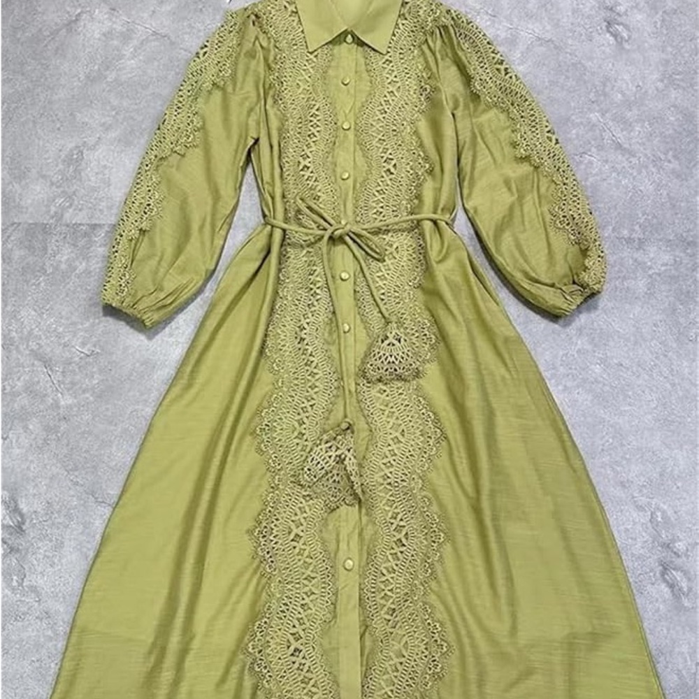 Elegant Olive Green Lace Maxi Dress